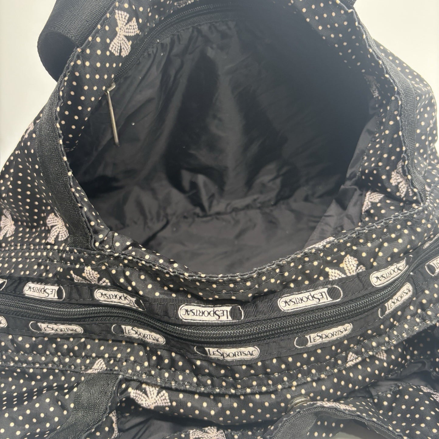 LESPORTSAC Black And White Spots And Bows Handbag Shoulder Bag