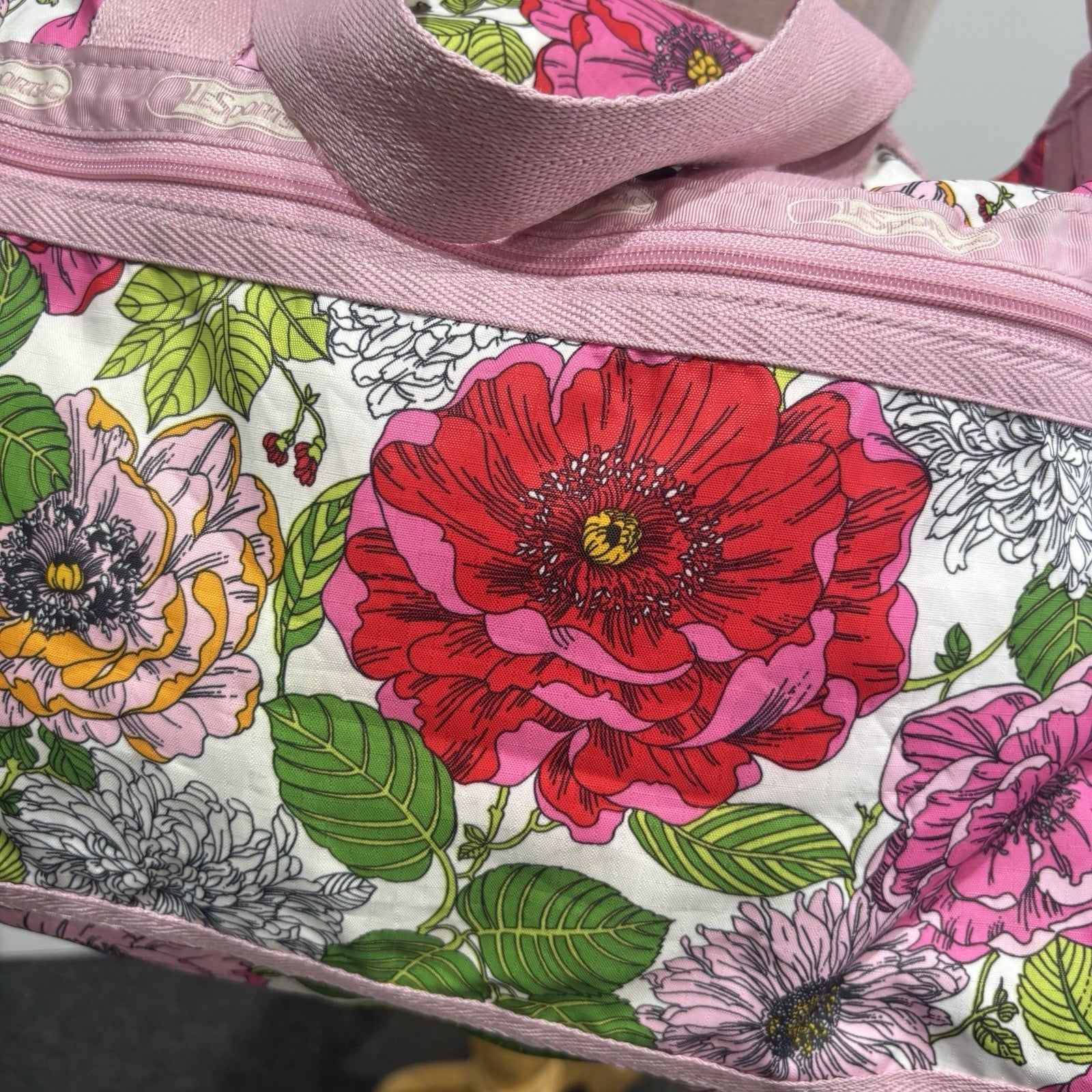 LESPORTSAC Pink Green Floral Duffle Bag