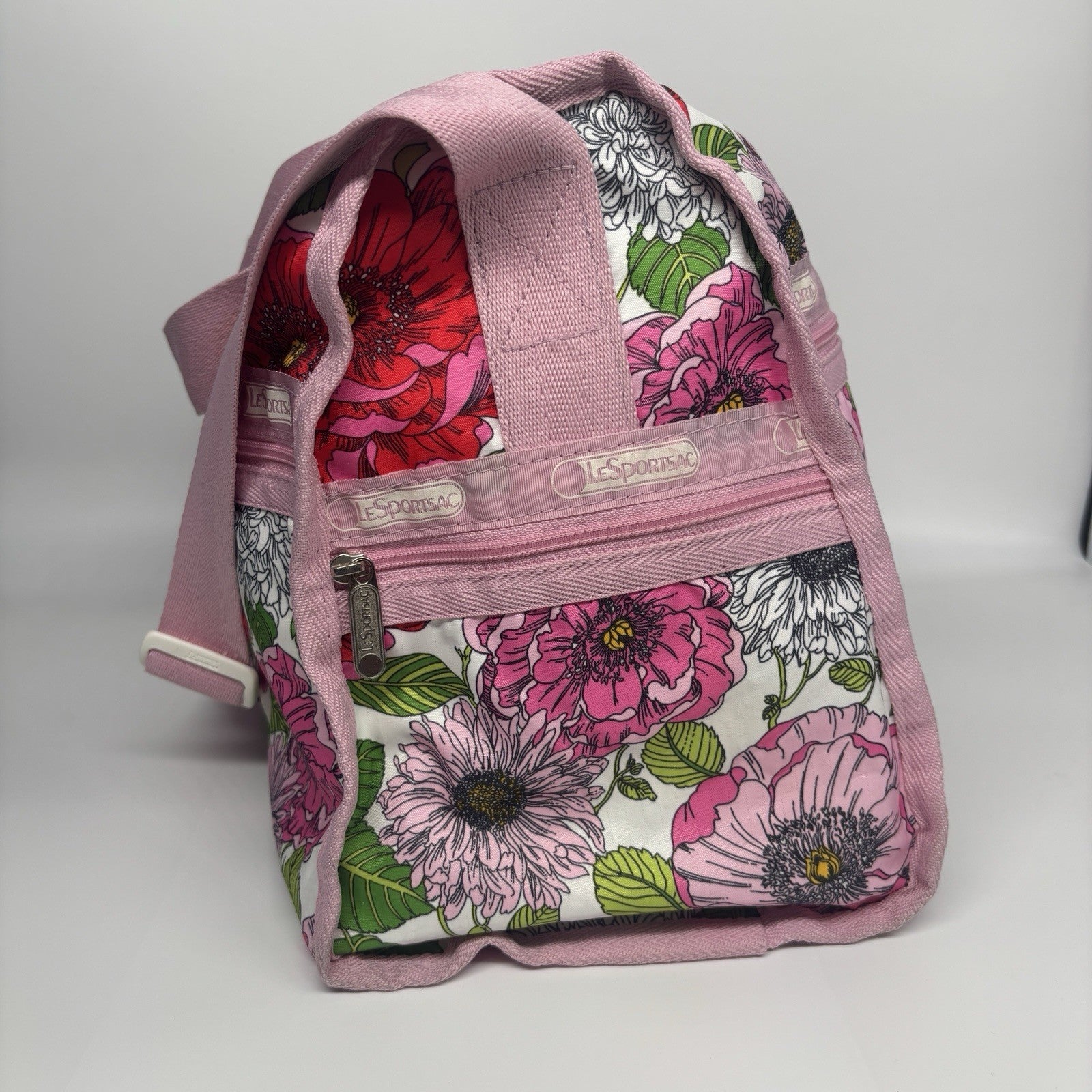 LESPORTSAC Pink Green Floral Duffle Bag
