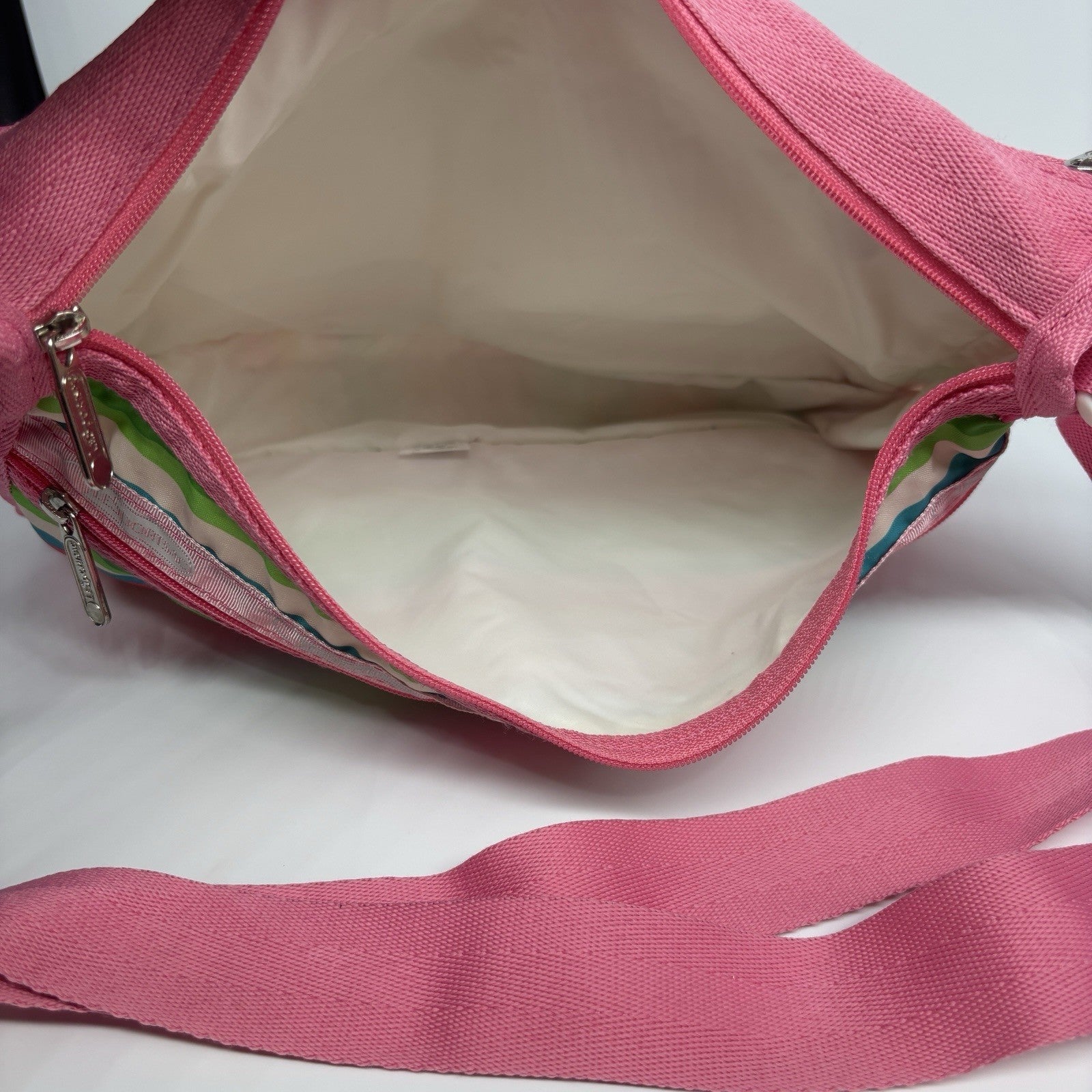 Genuine LeSportSac Expandable Crossbody Bag Pink Multi Coloured Stripe Print
