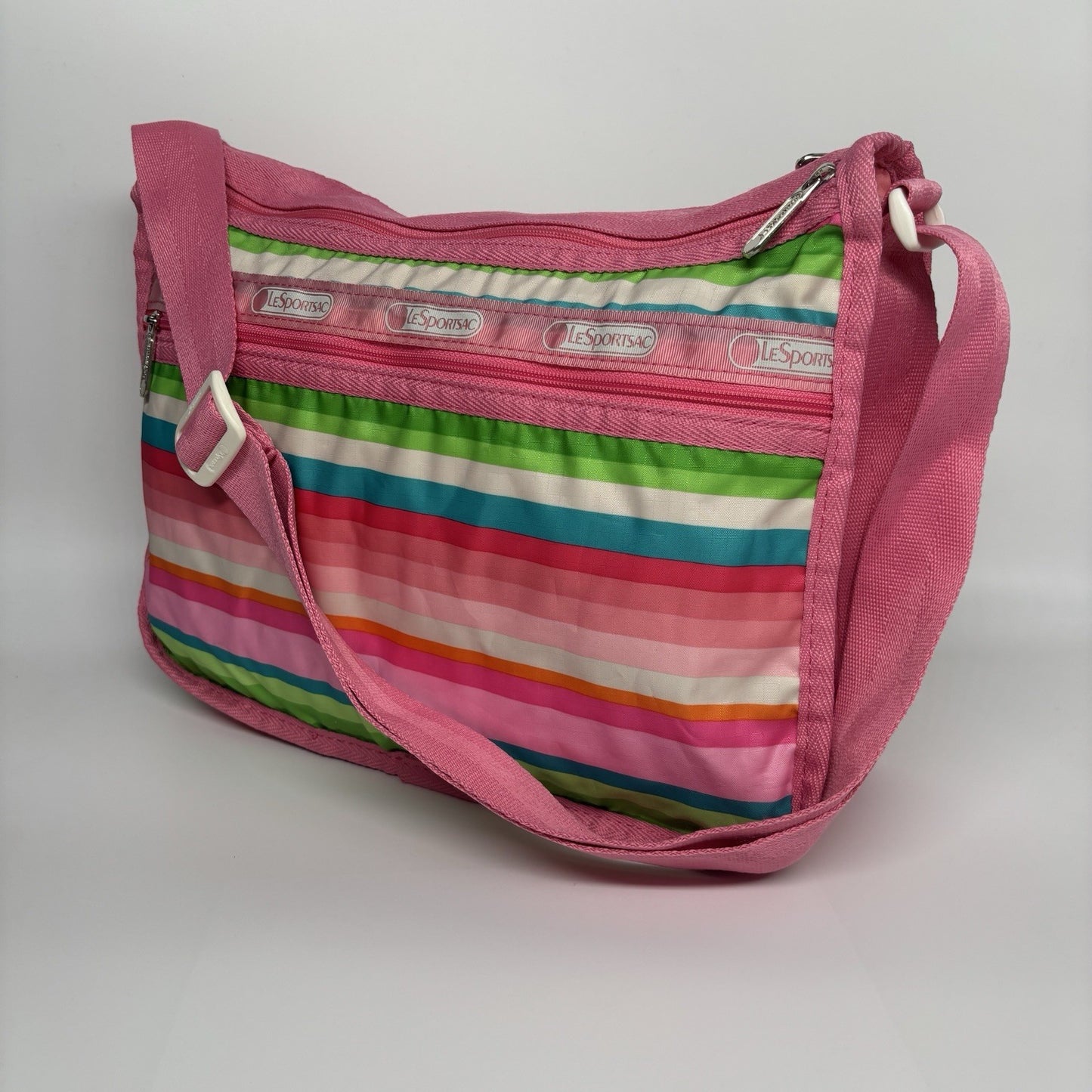Genuine LeSportSac Expandable Crossbody Bag Pink Multi Coloured Stripe Print