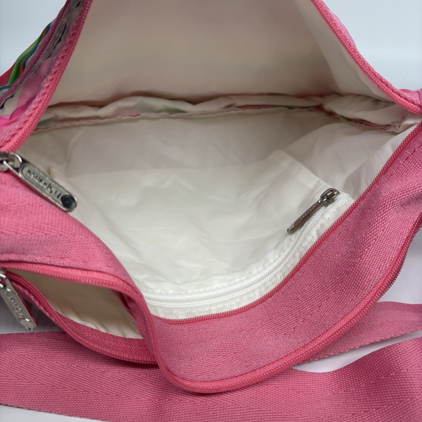 Genuine LeSportSac Expandable Crossbody Bag Pink Multi Coloured Stripe Print