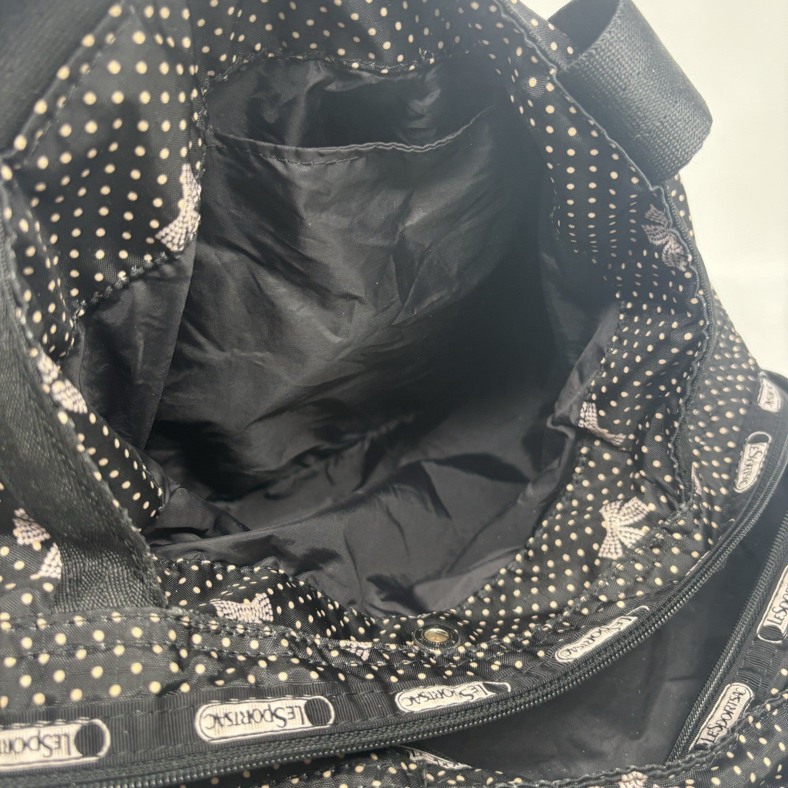 LESPORTSAC Black And White Spots And Bows Handbag Shoulder Bag