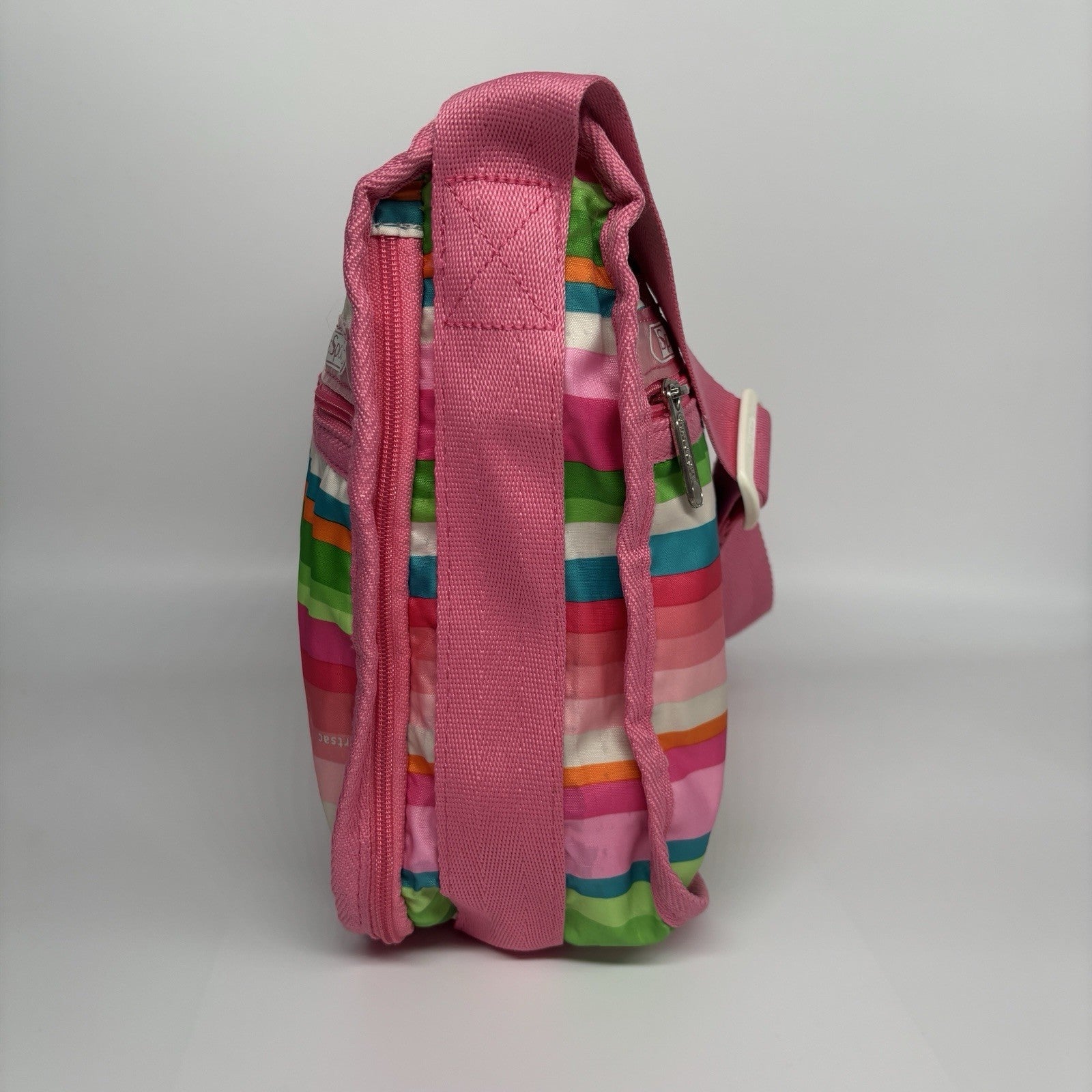 Genuine LeSportSac Expandable Crossbody Bag Pink Multi Coloured Stripe Print