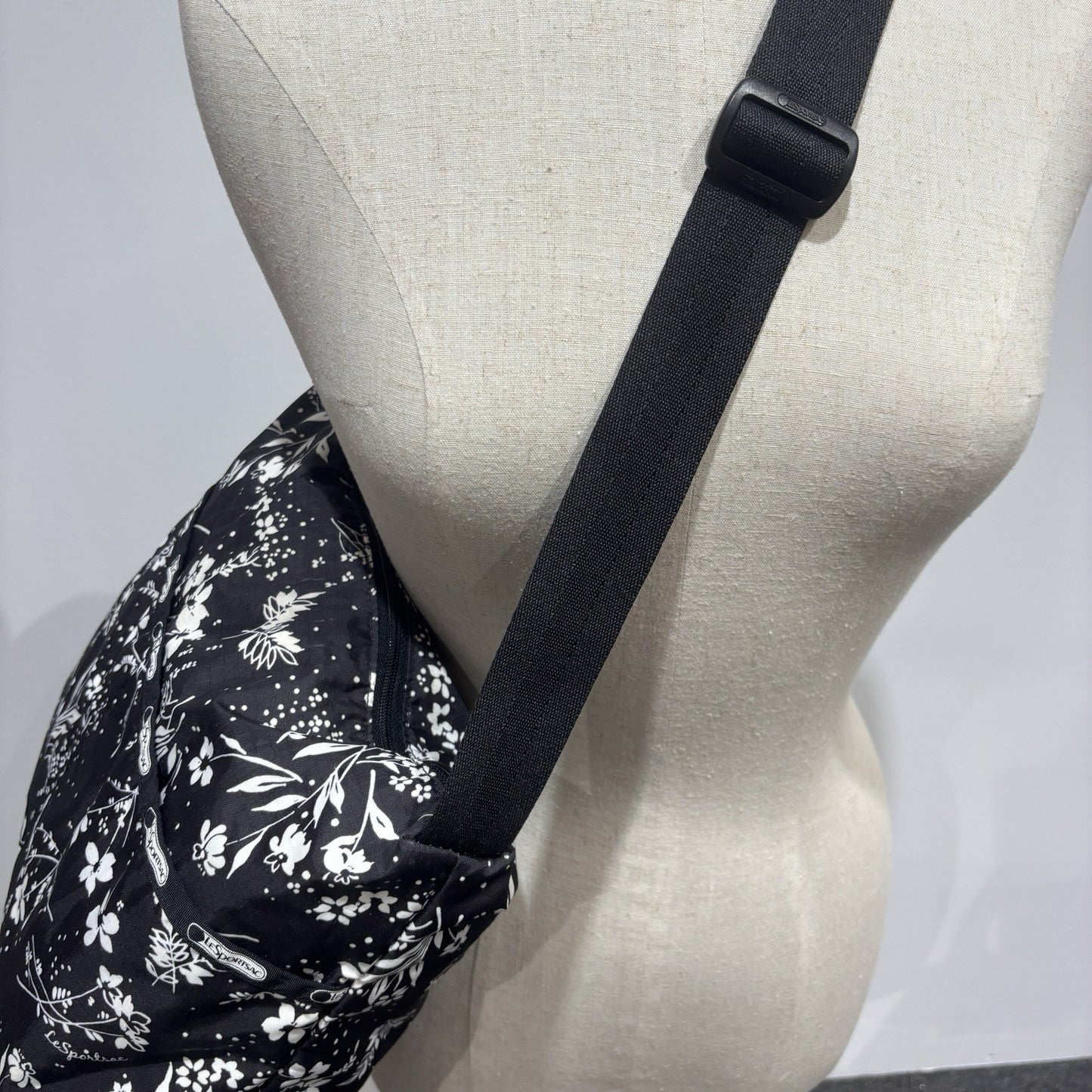 Genuine LeSportSac Crossbody Bag Black and White Floral