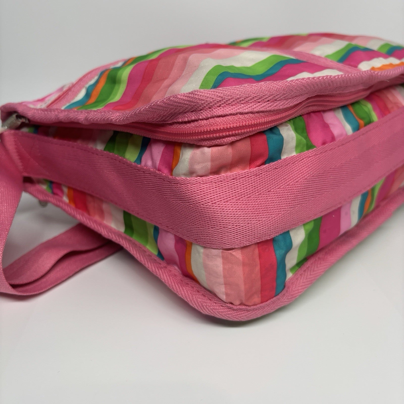 Genuine LeSportSac Expandable Crossbody Bag Pink Multi Coloured Stripe Print