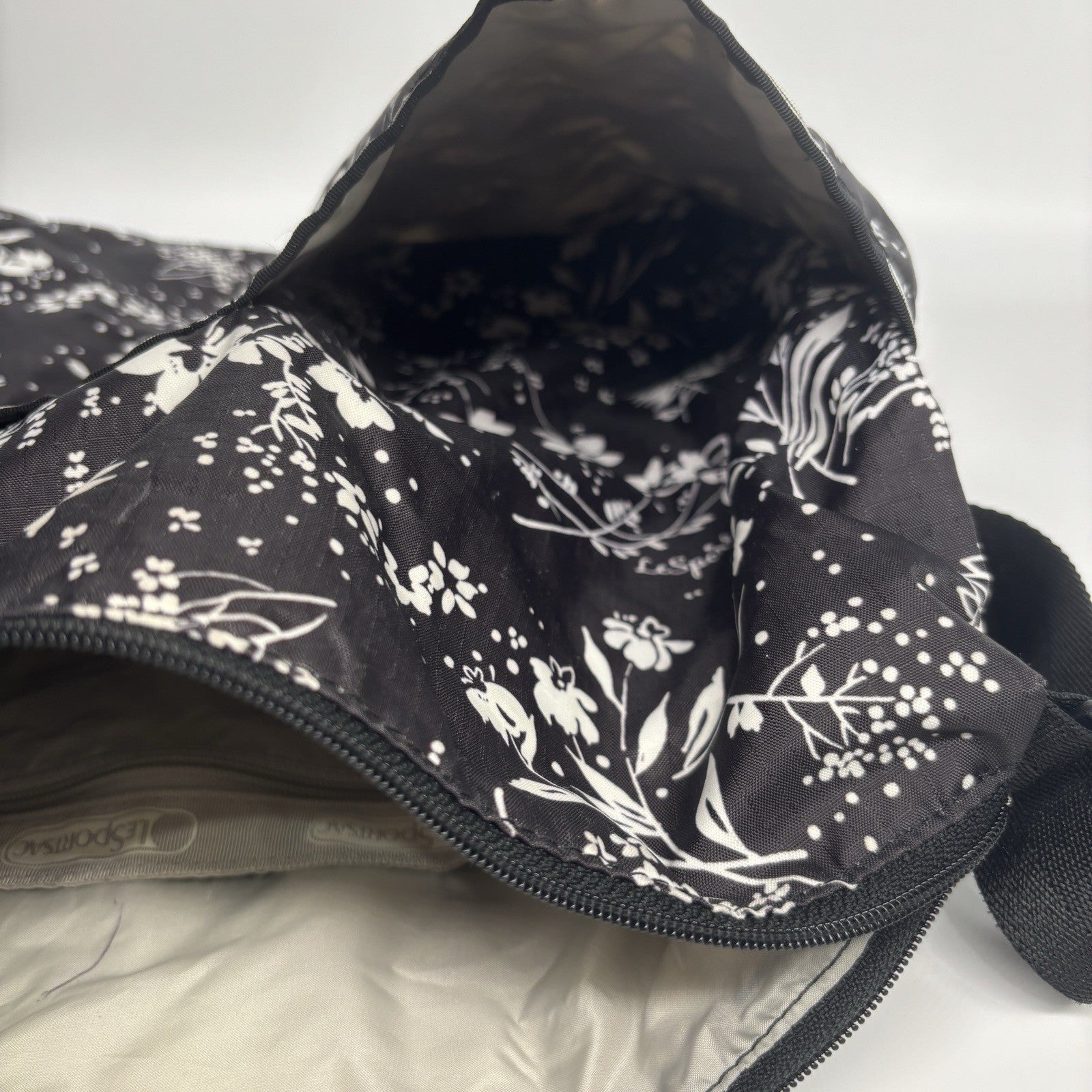 Genuine LeSportSac Crossbody Bag Black and White Floral