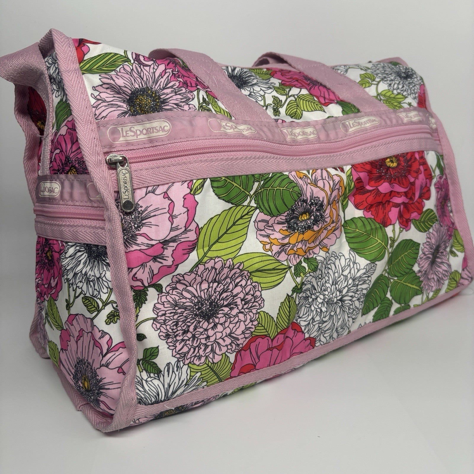 LESPORTSAC Pink Green Floral Duffle Bag