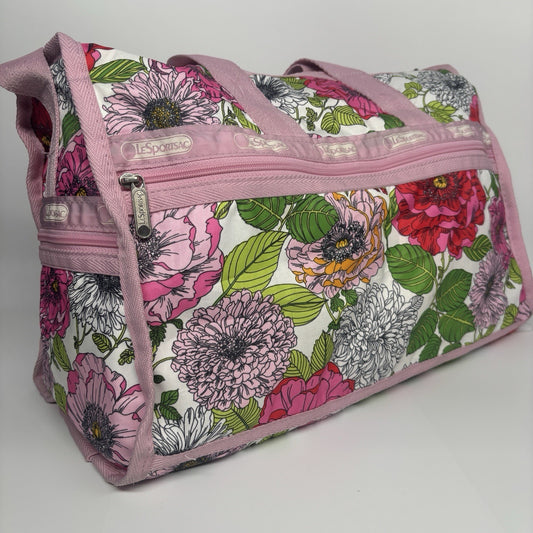 LESPORTSAC Pink Green Floral Duffle Bag