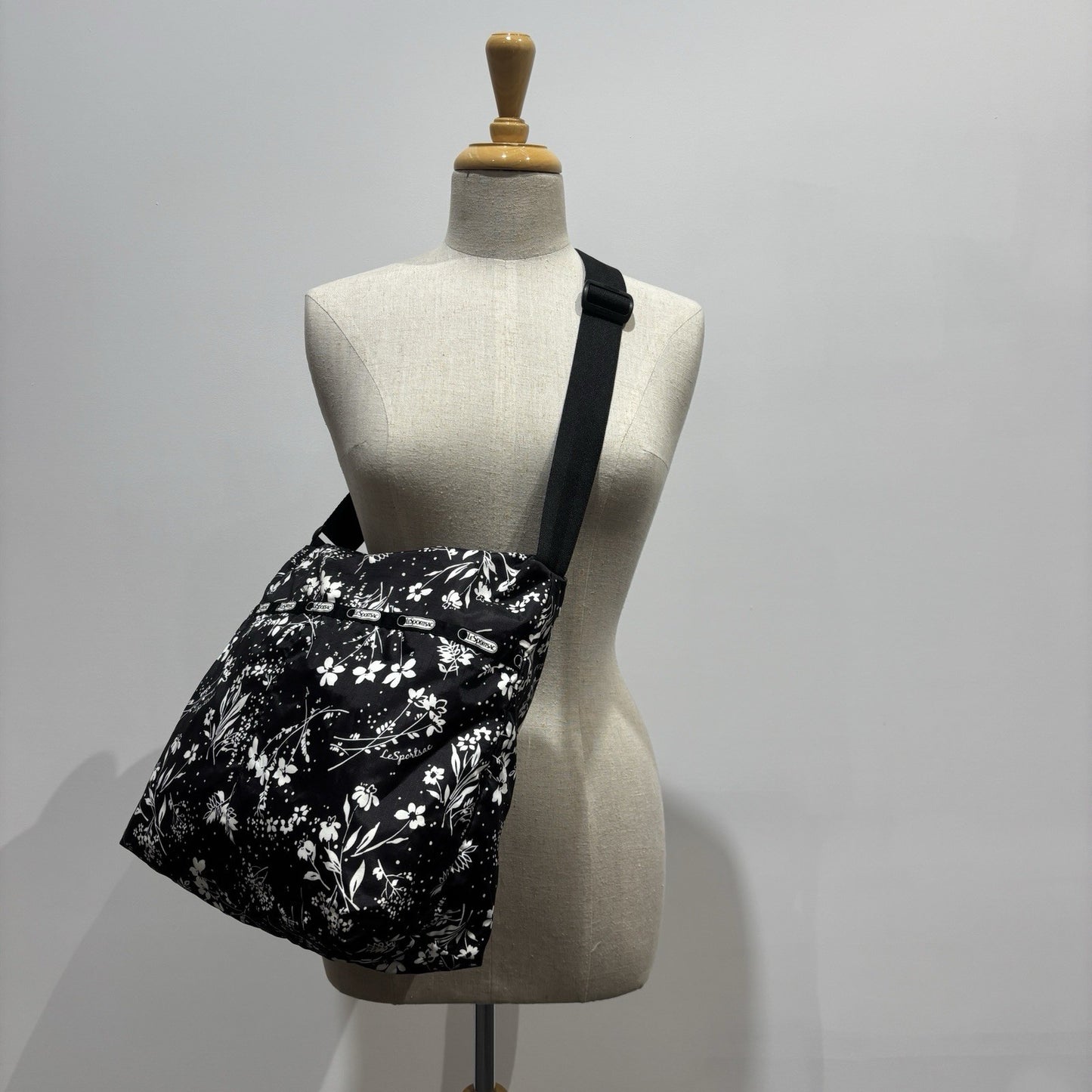 Genuine LeSportSac Crossbody Bag Black and White Floral