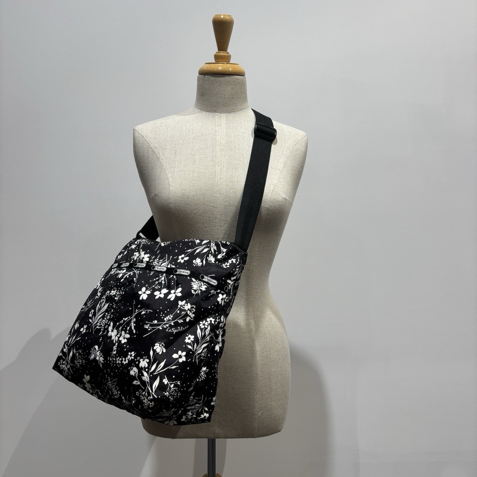 Genuine LeSportSac Crossbody Bag Black and White Floral
