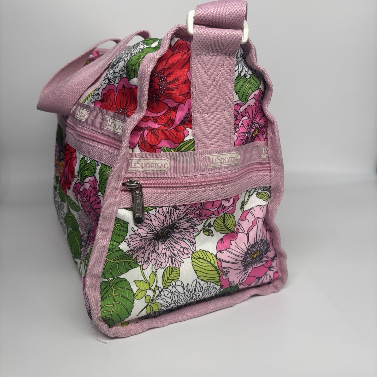 LESPORTSAC Pink Green Floral Duffle Bag