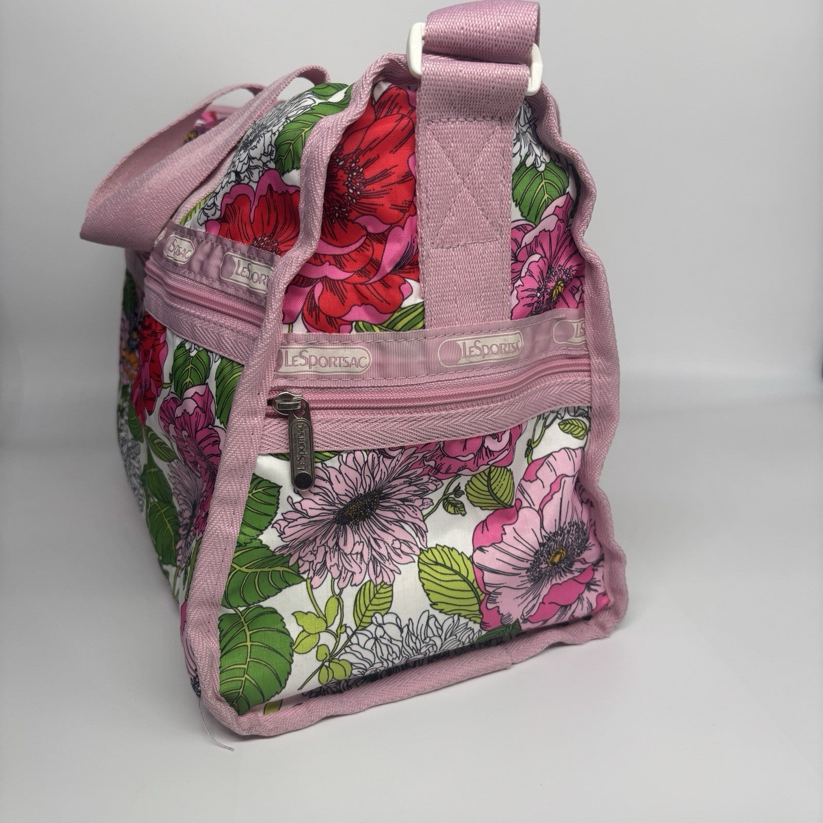 LESPORTSAC Pink Green Floral Duffle Bag