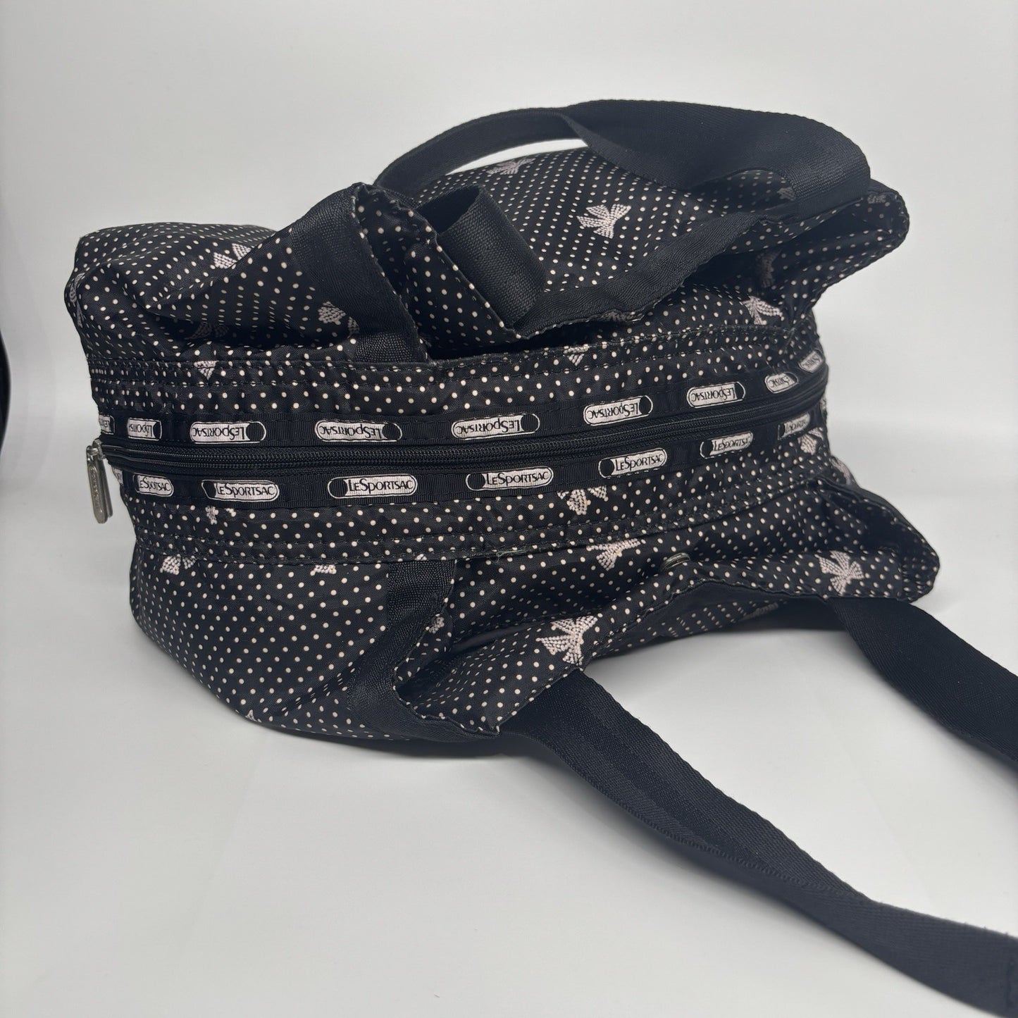 LESPORTSAC Black And White Spots And Bows Handbag Shoulder Bag