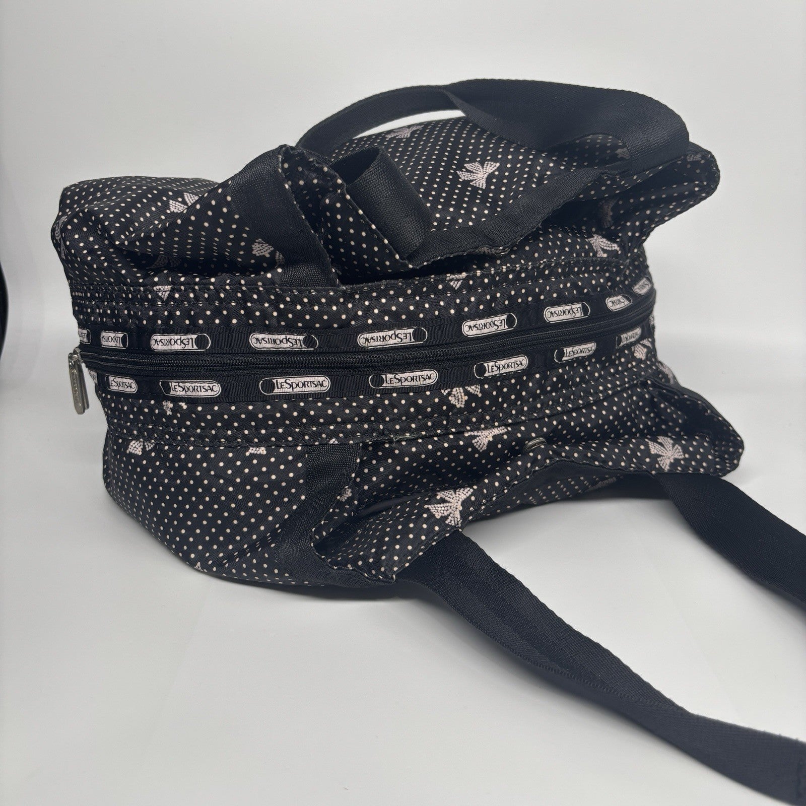 LESPORTSAC Black And White Spots And Bows Handbag Shoulder Bag