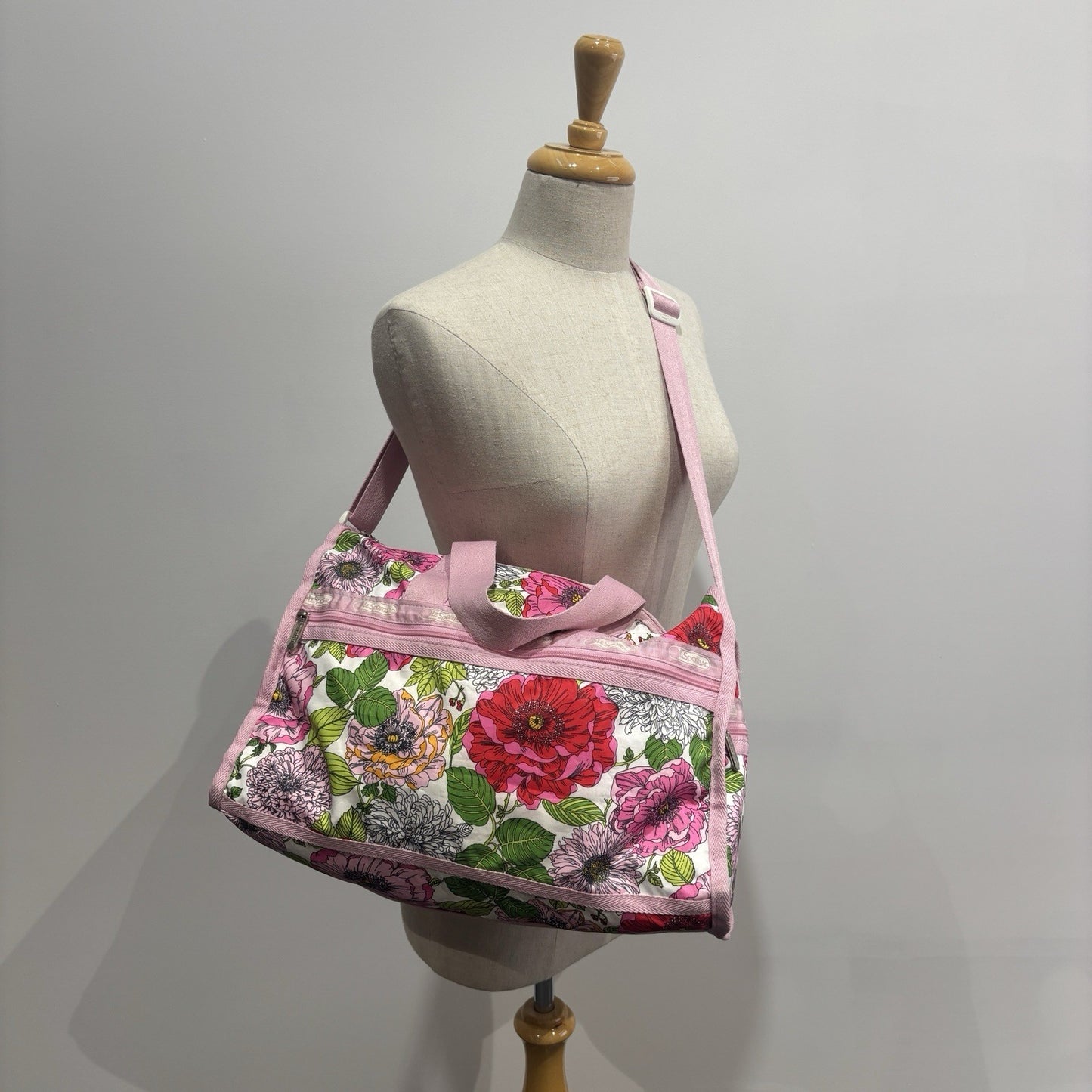 LESPORTSAC Pink Green Floral Duffle Bag