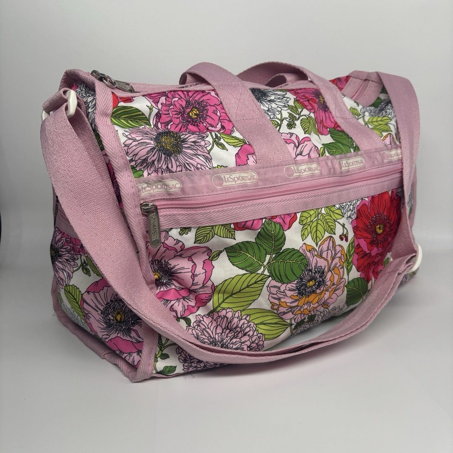 LESPORTSAC Pink Green Floral Duffle Bag
