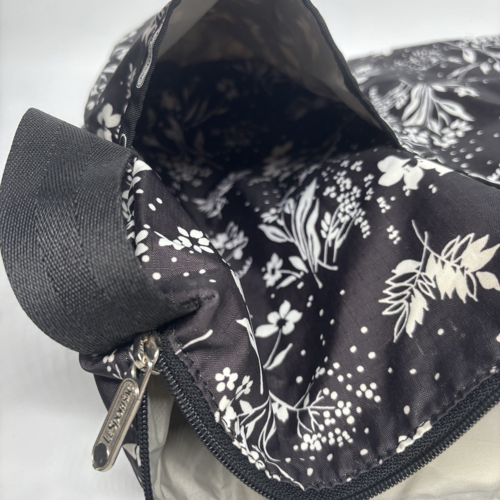 Genuine LeSportSac Crossbody Bag Black and White Floral