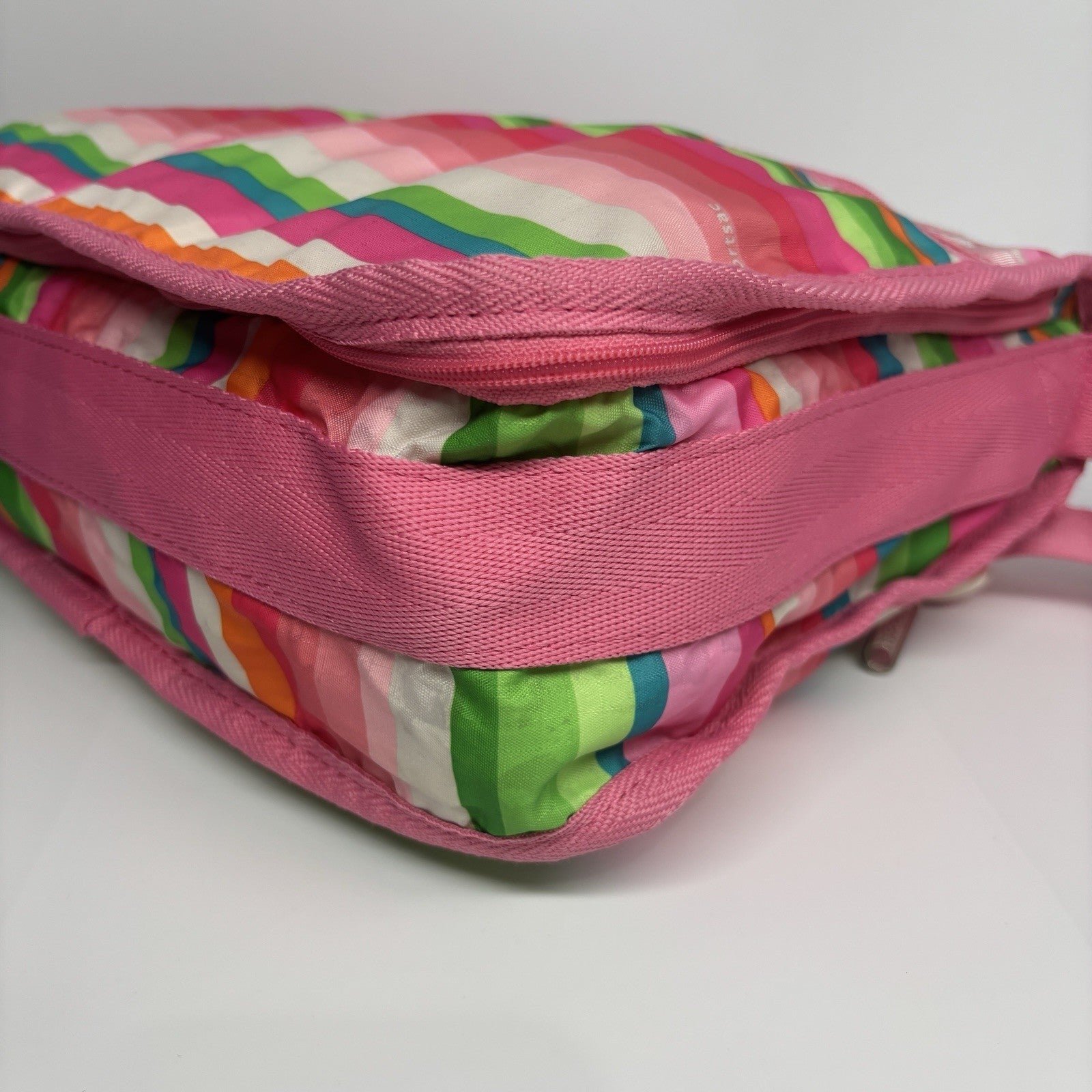 Genuine LeSportSac Expandable Crossbody Bag Pink Multi Coloured Stripe Print